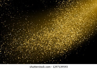 Gold Glitter Texture Isolated On Black. Amber Particles Color. Celebratory Background. Golden Explosion Of Confetti. Vector Illustration, Eps 10.