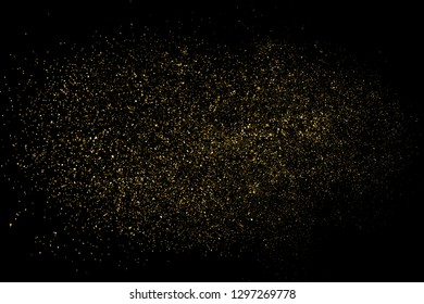 Textura De Goma De Oro Aislada En Negro. Color de partículas ámbar. Antecedentes de celebración. Explosión Dorada De Confetti. Elemento de diseño. Imagen Generada Digitalmente. Ilustración Del Vector, Eps 10.