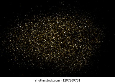 Gold Glitter Texture Isolated On Black. Amber Particles Color. Celebratory Background. Golden Explosion Of Confetti. Design Element. Digitally Generated Image. Vector Illustration, Eps 10.