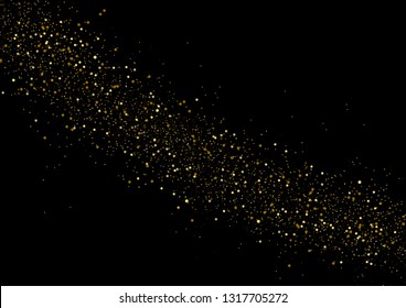 Gold glitter texture isolated on black background. Particles color Celebratory. Golden explosion of confetti Design. Vector illustration