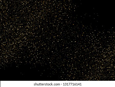 Gold glitter texture isolated on black background. Particles color Celebratory. Golden explosion of confetti Design. Vector illustration
