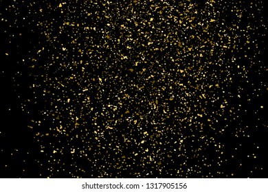 Gold Glitter Texture Isolated On Black. Amber Particles Color. Celebratory Background. Golden Explosion Of Confetti. Design Element. Digitally Generated Image. Vector Illustration, Eps 10.