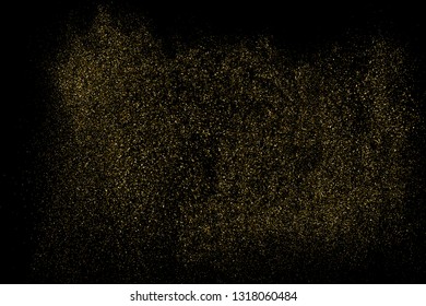 Gold Glitter Texture Isolated On Black. Amber Particles Color. Celebratory Background. Golden Explosion Of Confetti. Design Element. Digitally Generated Image. Vector Illustration, Eps 10.