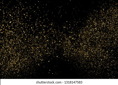 Gold Glitter Texture Isolated On Black. Amber Particles Color. Celebratory Background. Golden Explosion Of Confetti. Design Element. Digitally Generated Image. Vector Illustration, Eps 10.