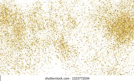 Gold Glitter Texture Isolated On White. Amber Particles Color. Celebratory Background. Golden Explosion Of Confetti. Vector Illustration, Eps 10.