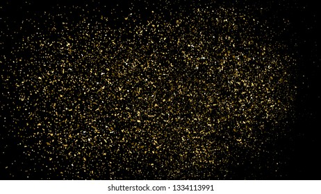 Gold Glitter Texture Isolated On Black. Amber Particles Color. Celebratory Background. Golden Explosion Of Confetti. Design Element. Digitally Generated Image. Vector Illustration, Eps 10.