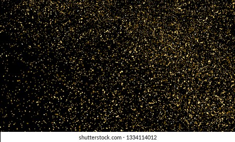 Gold Glitter Texture Isolated On Black. Amber Particles Color. Celebratory Background. Golden Explosion Of Confetti. Design Element. Digitally Generated Image. Vector Illustration, Eps 10.