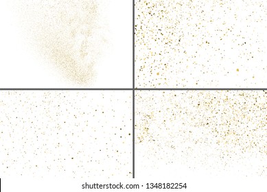 Gold Glitter Texture Isolated On White. Amber Particles Color. Celebratory Background. Golden Explosion Of Confetti. Set Design Element. Digitally Generated Image. Vector Illustration, Eps 10.