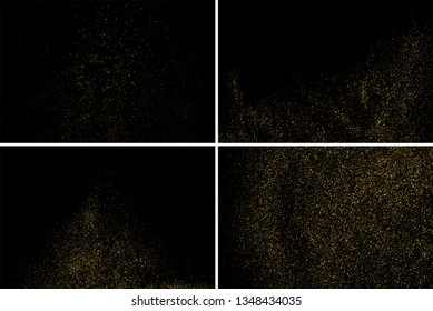 Gold Glitter Texture Isolated On Black. Amber Particles Color. Celebratory Background. Golden Explosion Of Confetti. Set Design Element. Digitally Generated Image. Vector Illustration, Eps 10.