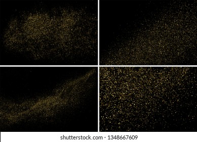 Gold Glitter Texture Isolated On Black. Amber Particles Color. Celebratory Background. Golden Explosion Of Confetti. Set Design Element. Digitally Generated Image. Vector Illustration, Eps 10.
