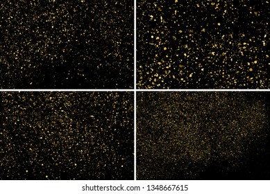 Gold Glitter Texture Isolated On Black. Amber Particles Color. Celebratory Background. Golden Explosion Of Confetti. Set Design Element. Digitally Generated Image. Vector Illustration, Eps 10.