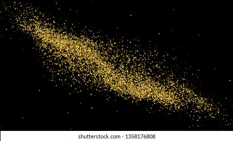 Gold Glitter Texture Isolated On Black. Amber Particles Color. Celebratory Background. Golden Explosion Of Confetti. Vector Illustration, Eps 10.