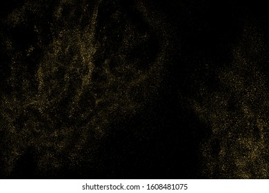 Gold Glitter Texture Isolated On Black. Amber Particles Color. Celebratory Background. Golden Explosion Of Confetti. Design Element. Digitally Generated Image. Vector Illustration, Eps 10.