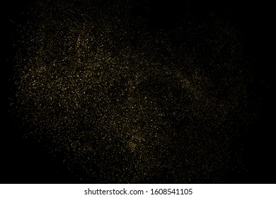 Gold Glitter Texture Isolated On Black. Amber Particles Color. Celebratory Background. Golden Explosion Of Confetti. Design Element. Digitally Generated Image. Vector Illustration, Eps 10.
