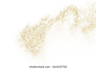 Gold Glitter Texture Isolated On White. Amber Particles Color. Celebratory Background. Golden Explosion Of Confetti. Design Element. Digitally Generated Image. Vector Illustration, Eps 10.