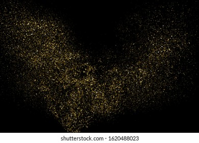 Gold Glitter Texture Isolated On Black. Amber Particles Color. Celebratory Background. Golden Explosion Of Confetti. Design Element. Digitally Generated Image. Vector Illustration, Eps 10.