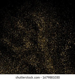 Textura de brillo dorado aislada en negro. Color de partículas ámbar. Antecedentes de celebración. Explosión dorada de confetti. Elemento de diseño. Imagen generada digitalmente. Ilustración del vector, EPS 10.