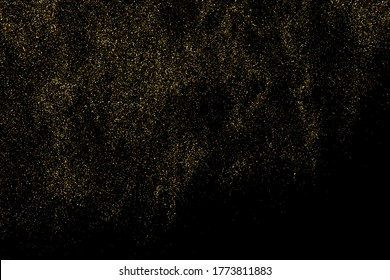 Gold glitter texture isolated on black. Amber particles color. Celebratory background. Golden explosion of confetti. Design element. Digitally generated image. Vector illustration, EPS 10.