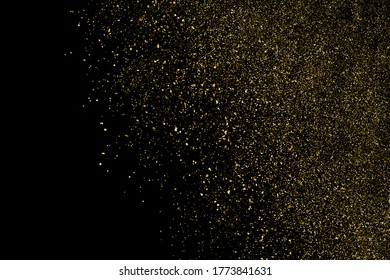 Gold glitter texture isolated on black. Amber particles color. Celebratory background. Golden explosion of confetti. Design element. Digitally generated image. Vector illustration, EPS 10.