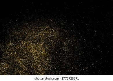 Textura Glitter De Oro Aislada En Negro. Color de las partículas ámbar. Antecedentes De Celebración. Explosión Dorada De Confetti. Elemento de diseño. Imagen Generada Digitalmente. Ilustración De Vectores, Eps 10.