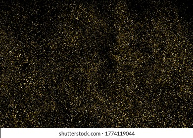 Gold glitter texture isolated on black. Amber particles color. Celebratory background. Golden explosion of confetti. Design element. Digitally generated image. Vector illustration, EPS 10.