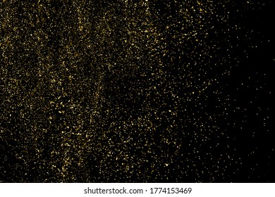Gold glitter texture isolated on black. Amber particles color. Celebratory background. Golden explosion of confetti. Design element. Digitally generated image. Vector illustration, EPS 10.