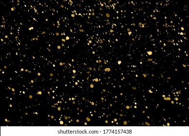 Gold glitter texture isolated on black. Amber particles color. Celebratory background. Golden explosion of confetti. Design element. Digitally generated image. Vector illustration, EPS 10.