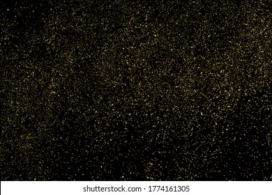 Gold glitter texture isolated on black. Amber particles color. Celebratory background. Golden explosion of confetti. Design element. Digitally generated image. Vector illustration, EPS 10.