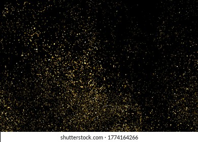 Gold glitter texture isolated on black. Amber particles color. Celebratory background. Golden explosion of confetti. Design element. Digitally generated image. Vector illustration, EPS 10.