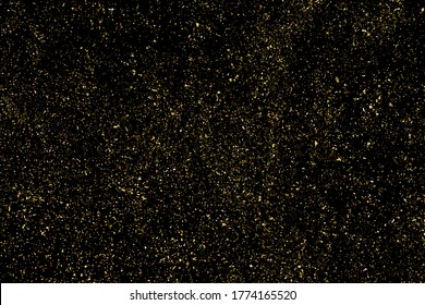 Gold glitter texture isolated on black. Amber particles color. Celebratory background. Golden explosion of confetti. Design element. Digitally generated image. Vector illustration, EPS 10.