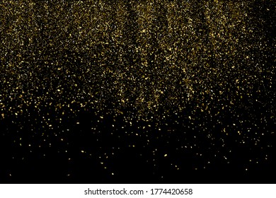Gold glitter texture isolated on black. Amber particles color. Celebratory background. Golden explosion of confetti. Design element. Digitally generated image. Vector illustration, EPS 10.