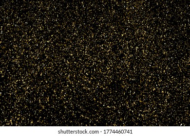 Textura de brillo dorado aislada en negro. Color de las partículas ámbar. Fondo de celebración. Explosión dorada de confeti. Elemento de diseño. Imagen generada digitalmente. Ilustración del vector, EPS 10.
