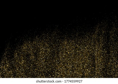 Textura de brillo dorado aislada en negro. Color de las partículas ámbar. Fondo de celebración. Explosión dorada de confeti. Elemento de diseño. Imagen generada digitalmente. Ilustración del vector, EPS 10.