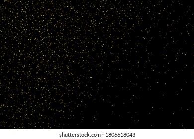 Gold glitzernde Textur einzeln auf Schwarz. Farbe der gelben Partikel. Feierlicher Hintergrund. Goldene Explosion von Konfetti. Vektorgrafik, eps10.