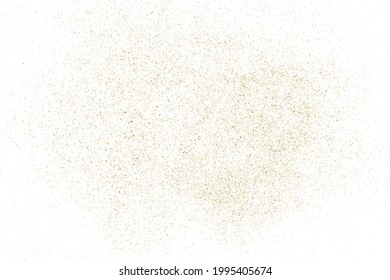 Gold Glitter Textur einzeln auf Weiß. Farbe der gelben Partikel. Feierlicher Hintergrund. Goldene Explosion von Confetti. Design-Element. Digitales Bild. Vektorgrafik, EPS10.