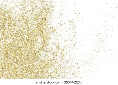 Gold Glitter Textur einzeln auf Weiß. Goldische Farbreihen. Feierlicher Hintergrund. Goldene Explosion von Confetti. Vektorgrafik, EPS10.