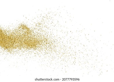 Gold Glitter Textur einzeln auf Weiß. Goldische Farbreihen. Feierlicher Hintergrund. Goldene Explosion von Confetti. Vektorgrafik, EPS10.
