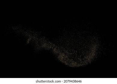 Gold Glitter Textur einzeln auf schwarzem Hintergrund. Goldener Sternenstaub. Farbe der gelben Partikel. Funkeln regnen. Vektorgrafik, EPS10.
