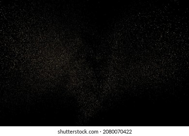 Textura de brillo dorado aislada en fondo negro. Grano de oro. Color de las partículas ámbar. Lluvia de espárragos. Ilustración De Vectores, Eps 10.