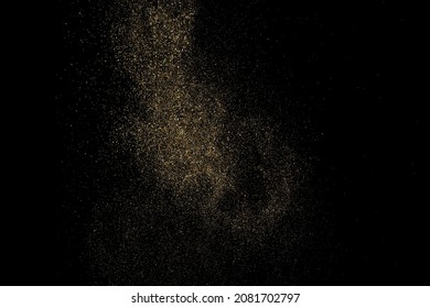 Gold Glitter Texture Isolated on Black Background. Golden stardust. Amber Particles Color. Sparkles Rain. Vector Illustration, Eps 10.