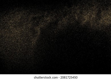 Gold Glitter Texture Isolated on Black Background. Golden stardust. Amber Particles Color. Sparkles Rain. Vector Illustration, Eps 10.