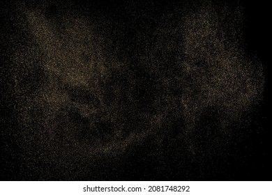 Textura de brillo dorado aislada en fondo negro. Grano de oro. Color de las partículas ámbar. Lluvia de espárragos. Ilustración De Vectores, Eps 10.