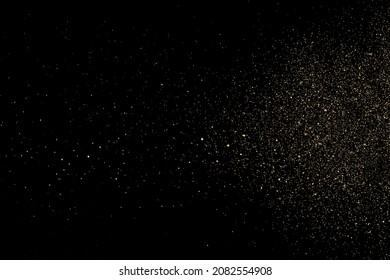 Gold Glitter Texture Isolated on Black Background. Golden stardust. Amber Particles Color. Sparkles Rain. Vector Illustration, Eps 10.