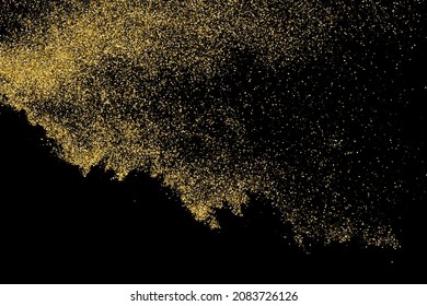 Gold Glitter Texture Isolated On Black. Goldish Color Sequins. Celebratory Background. Golden Explosion Of Confetti. Vector Illustration, Eps 10.