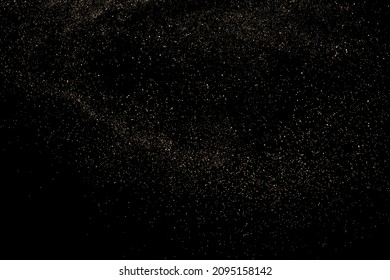 Gold Glitter Texture Isolated on Black Background. Golden stardust. Amber Particles Color. Sparkles Rain. Vector Illustration, Eps 10.