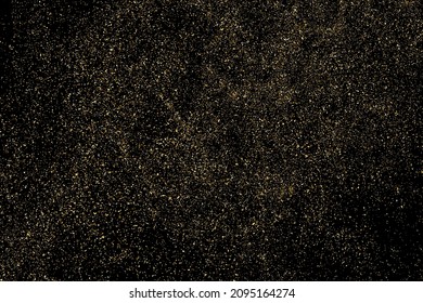 Textura de brillo dorado aislada en fondo negro. Grano de oro. Color de las partículas ámbar. Lluvia de espárragos. Ilustración De Vectores, Eps 10.