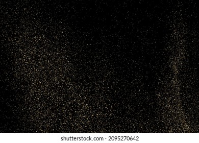 Gold Glitter Texture Isolated on Black Background. Golden stardust. Amber Particles Color. Sparkles Rain. Vector Illustration, Eps 10.