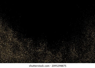 Gold Glitter Texture Isolated on Black Background. Golden stardust. Amber Particles Color. Sparkles Rain. Vector Illustration, Eps 10.