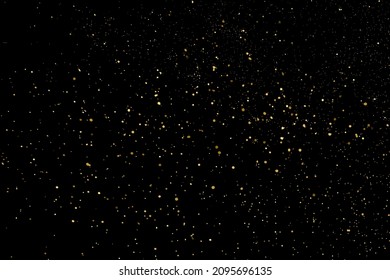 Gold Glitter Texture Isolated on Black Background. Golden stardust. Amber Particles Color. Sparkles Rain. Vector Illustration, Eps 10.