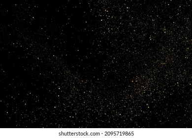 Gold Glitter Texture Isolated on Black Background. Golden stardust. Amber Particles Color. Sparkles Rain. Vector Illustration, Eps 10.